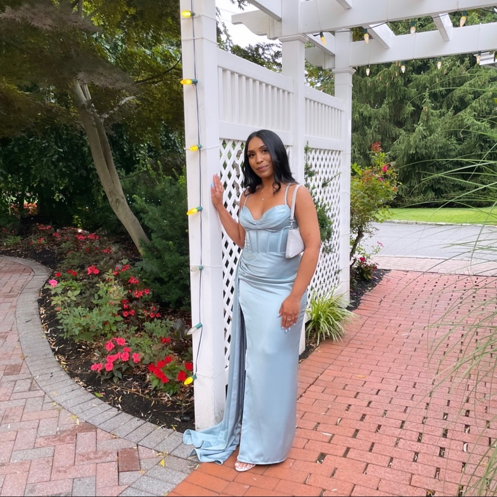 Beautiful light blue satin maxi dress